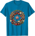 Patriotic Wreath Berries Wheat Wildflowers USA T-Shirt - Sapphire Blue