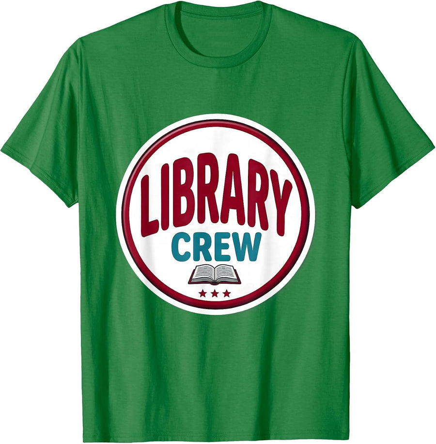 Men's Library Crew Sticker Funny Teacher Team Back To School T-Shirt - Kelly Green