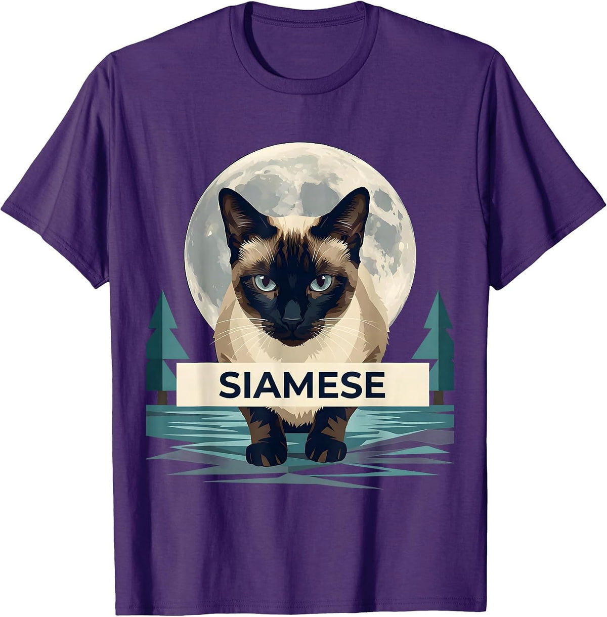 Men's Siamese 90's Retro Moonlit Cat Breed Portrait Vintage T-Shirt - Purple