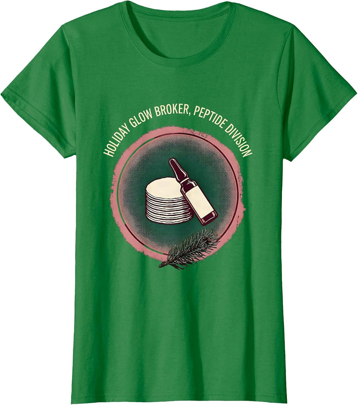 Women's Holiday Glow Broker Peptide Division Esthetician Dermatology T-Shirt - Kelly Green