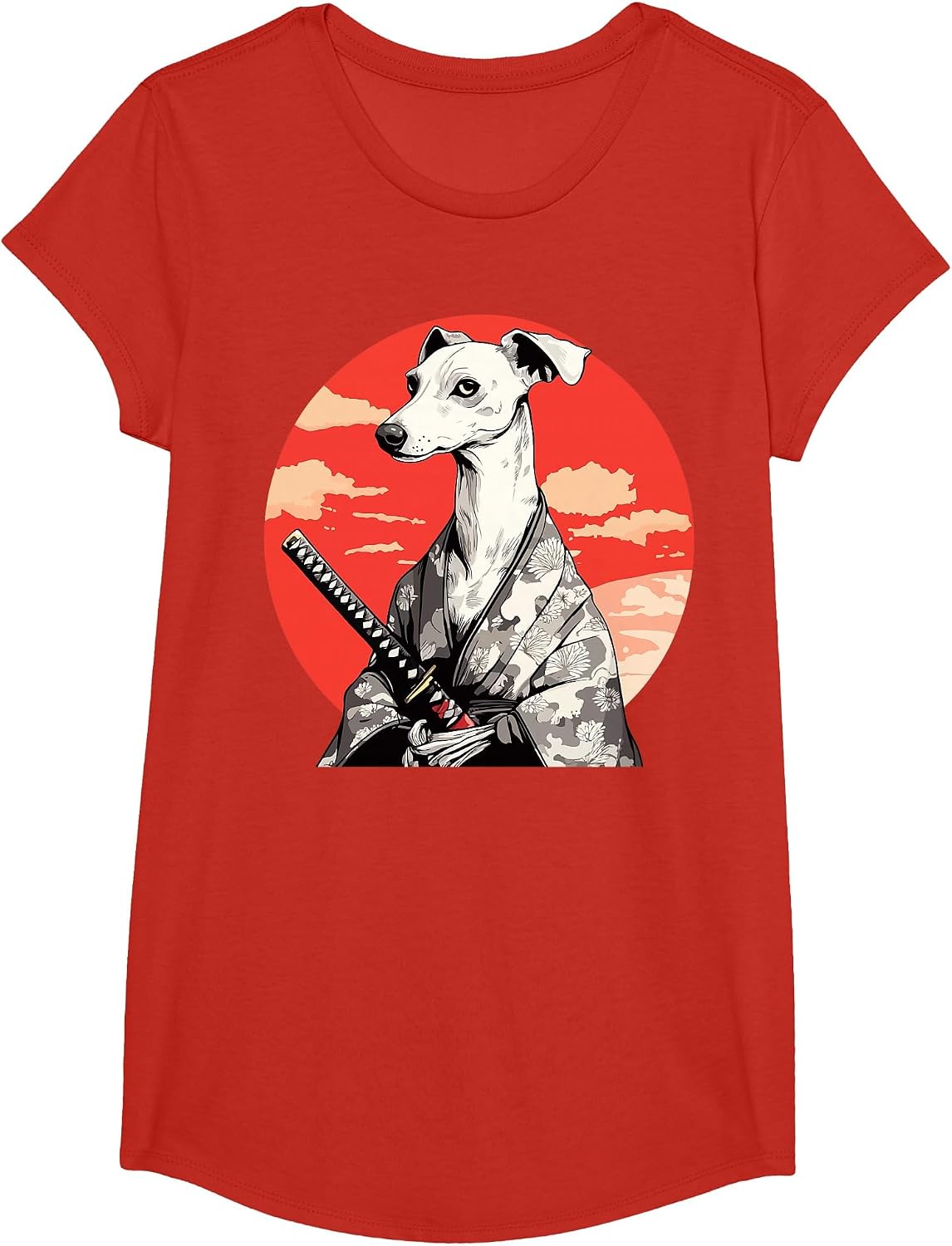 Italian Greyhound Dog Japanese Style Samurai Dogs T-Shirt - Girls Red