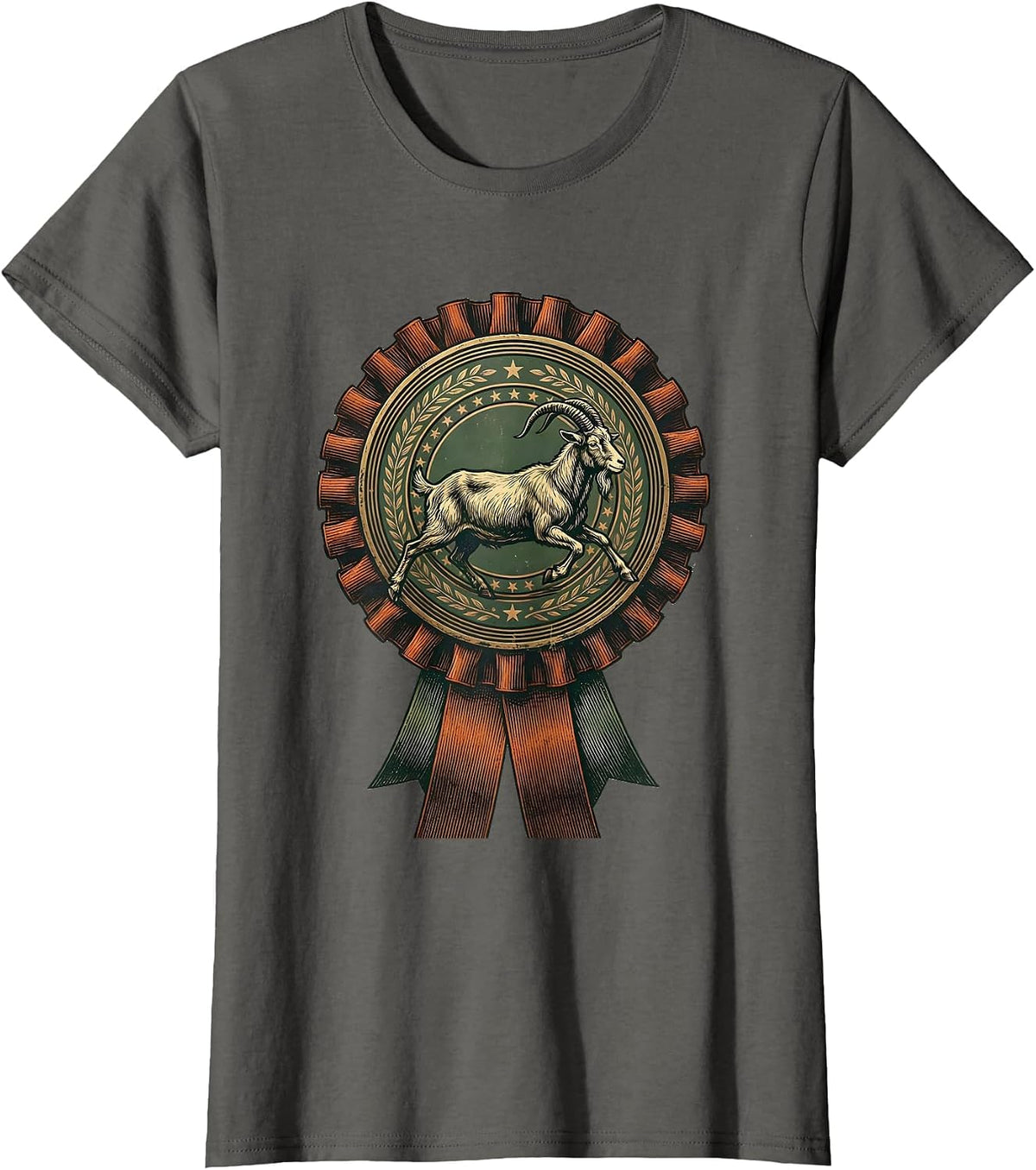 Women's Vintage Goat Medallion Farm Animal Lover Humor T-Shirt - Asphalt Grey