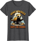 Women's Honey Badger Skips The Drama Funny Cartoon Animal Lover Gift T-Shirt - Dark Heather Grey