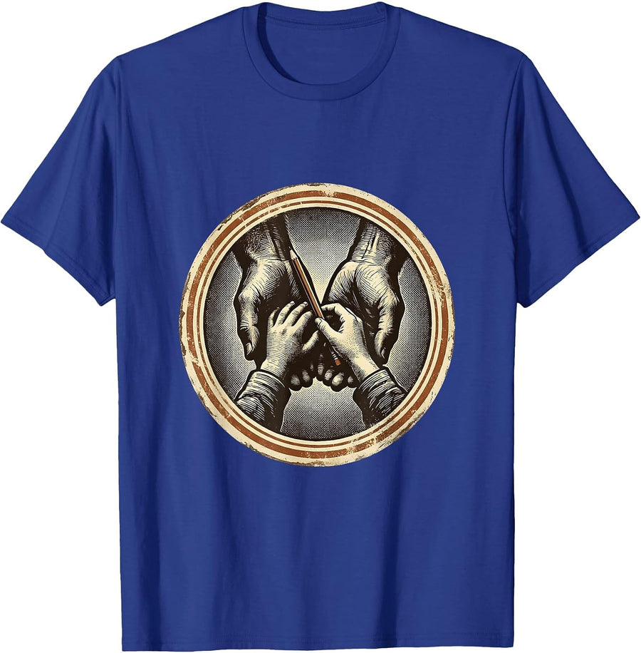 Sped Teacher Guiding Hands Writing Illustration T-Shirt - Royal Blue