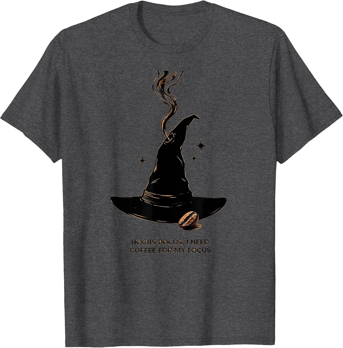 Hocus Pocus I Need Coffee For My Focus Funny T-Shirt - Dark Heather Grey