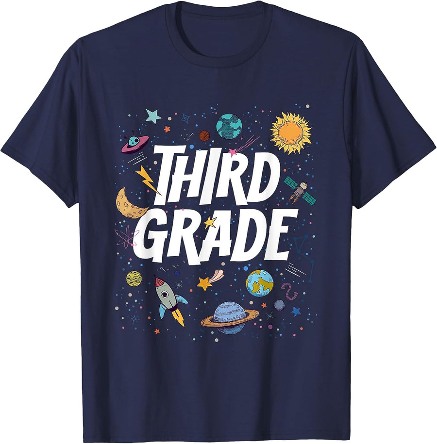 Hello Third Grade Space Rocket First Day of 3rd Grade Squad T-Shirt - Navy Blue