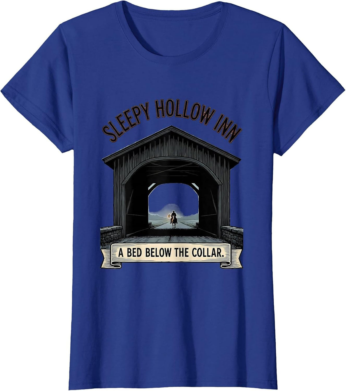 Women's Sleepy Hollow Inn A Bed Below The Collar Gothic T-Shirt - Royal Blue