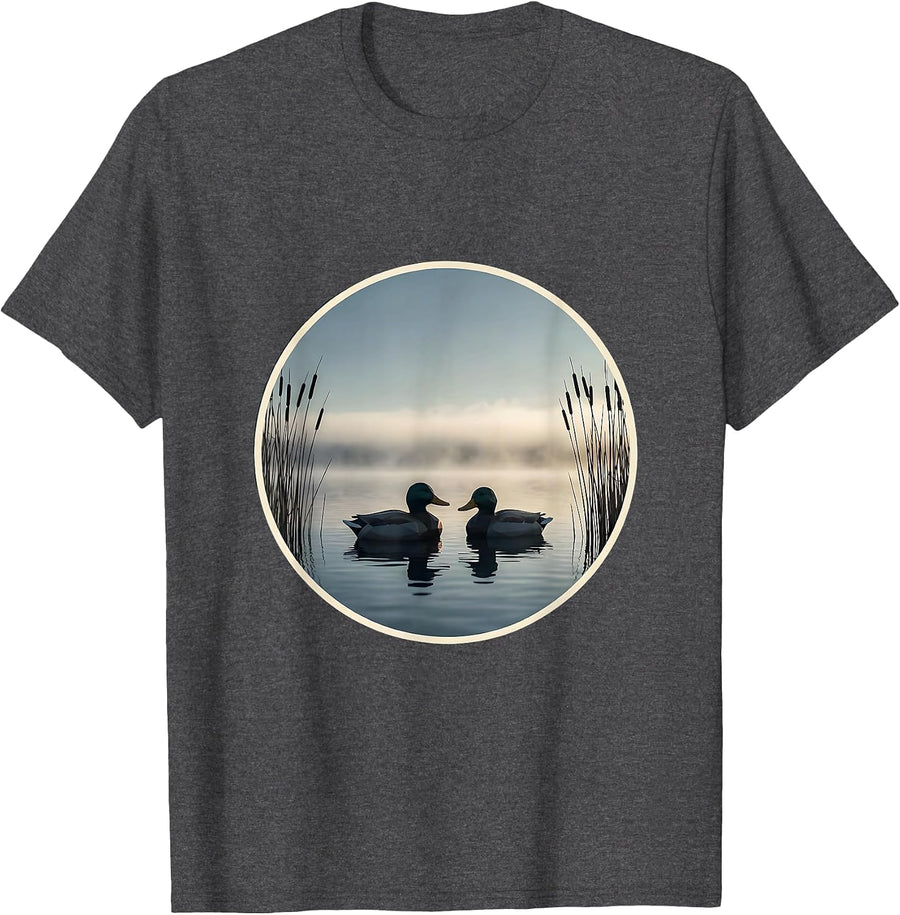 Men's Duck Decoys Foggy Lake Camo Hunting Graphic T-Shirt - Dark Heather Grey