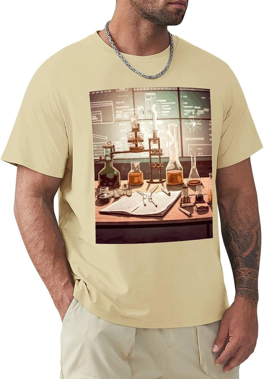 T Shirts Chemistry Lab Short Sleeve for Men Crewneck Tees Trendy Lightweight Casual Summer Tees Sand Colour - Chemistry Lab