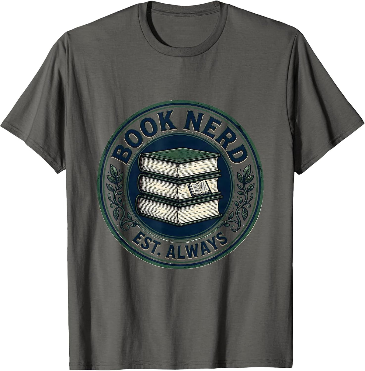Men's Stacked Spines Book Lover Librarian Humor T-Shirt - Asphalt Grey