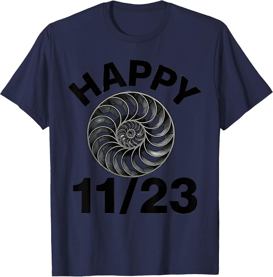 Happy 11/23 Fibonacci Golden Ratio Sacred Geometry Math T-Shirt - Navy Blue