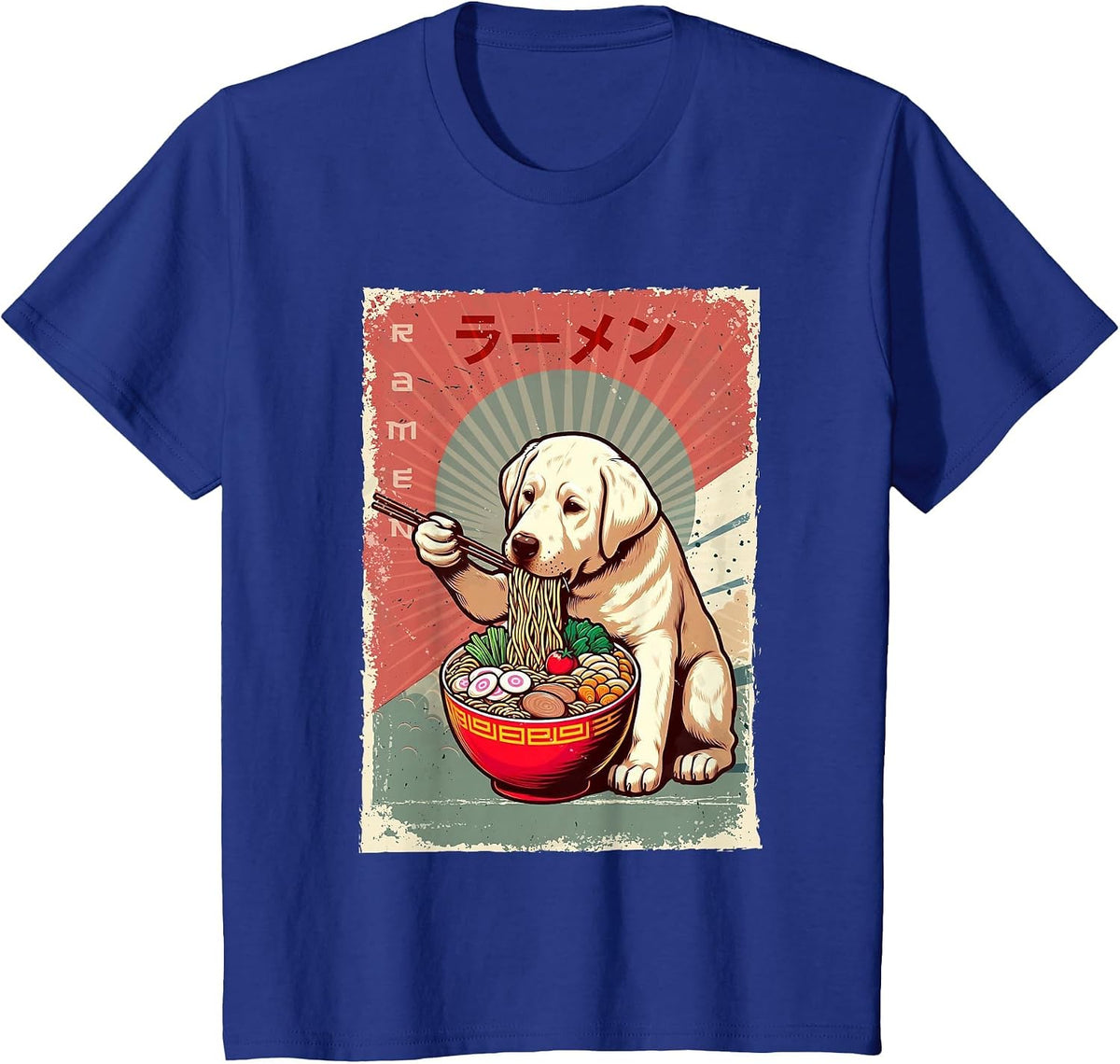 Labrador Dog Eating Ramen Japanese Noodles Soup T-Shirt - Royal Blue