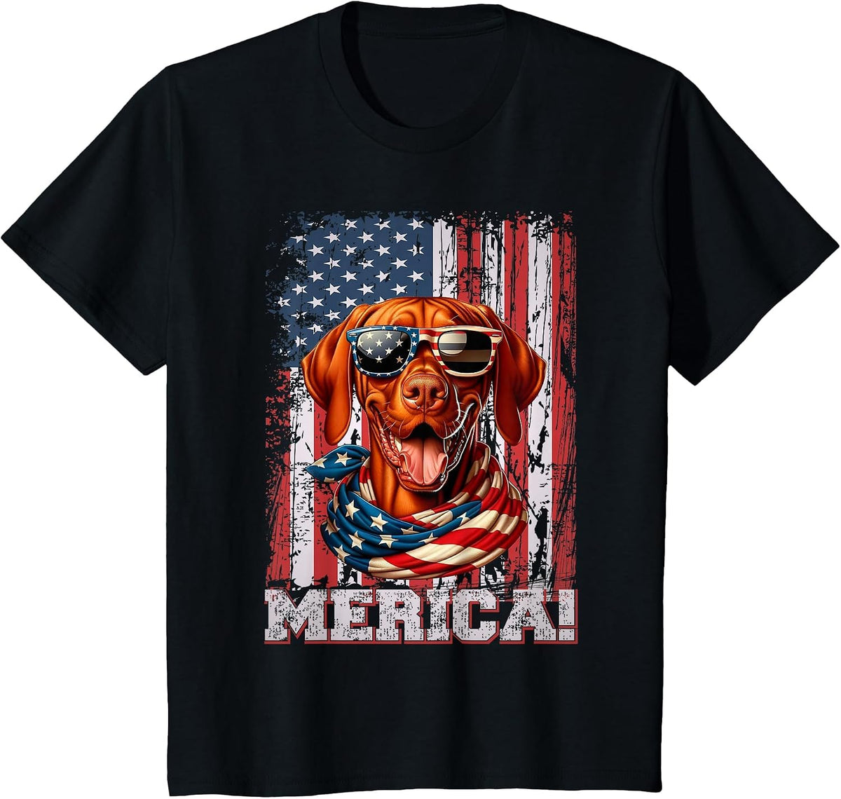 Vizsla Dog Lover Flag 4th of July Patriotic T-Shirt - Black