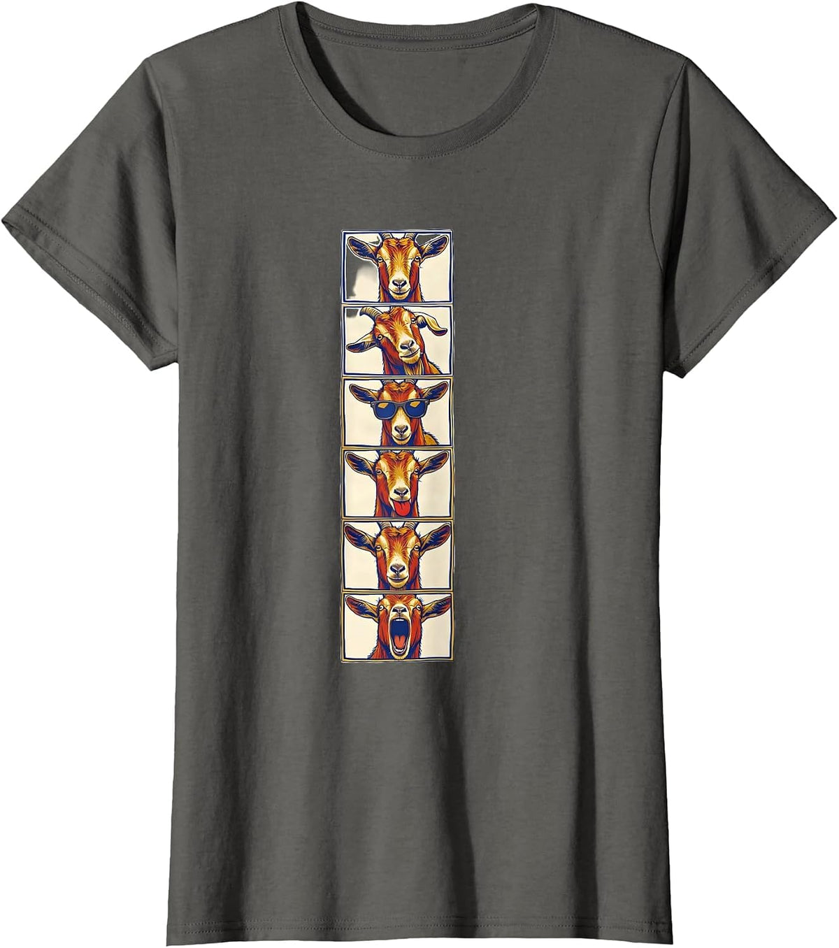Women's Goat Photobooth Funny Animal Portrait T-Shirt - Asphalt Grey