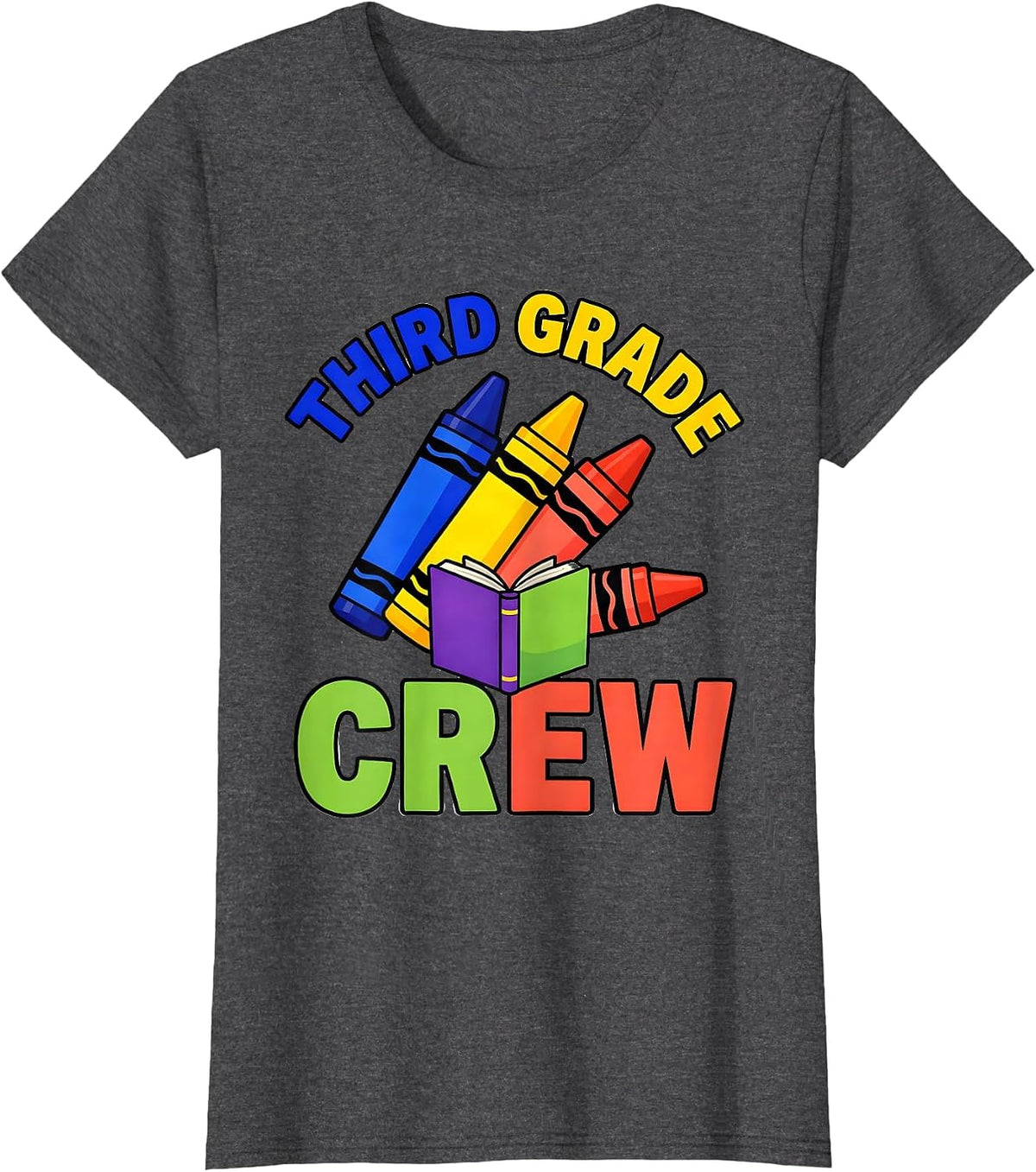 Women's Third Grade Crew Colorful Teacher Team Back To School T-Shirt - Dark Heather Grey