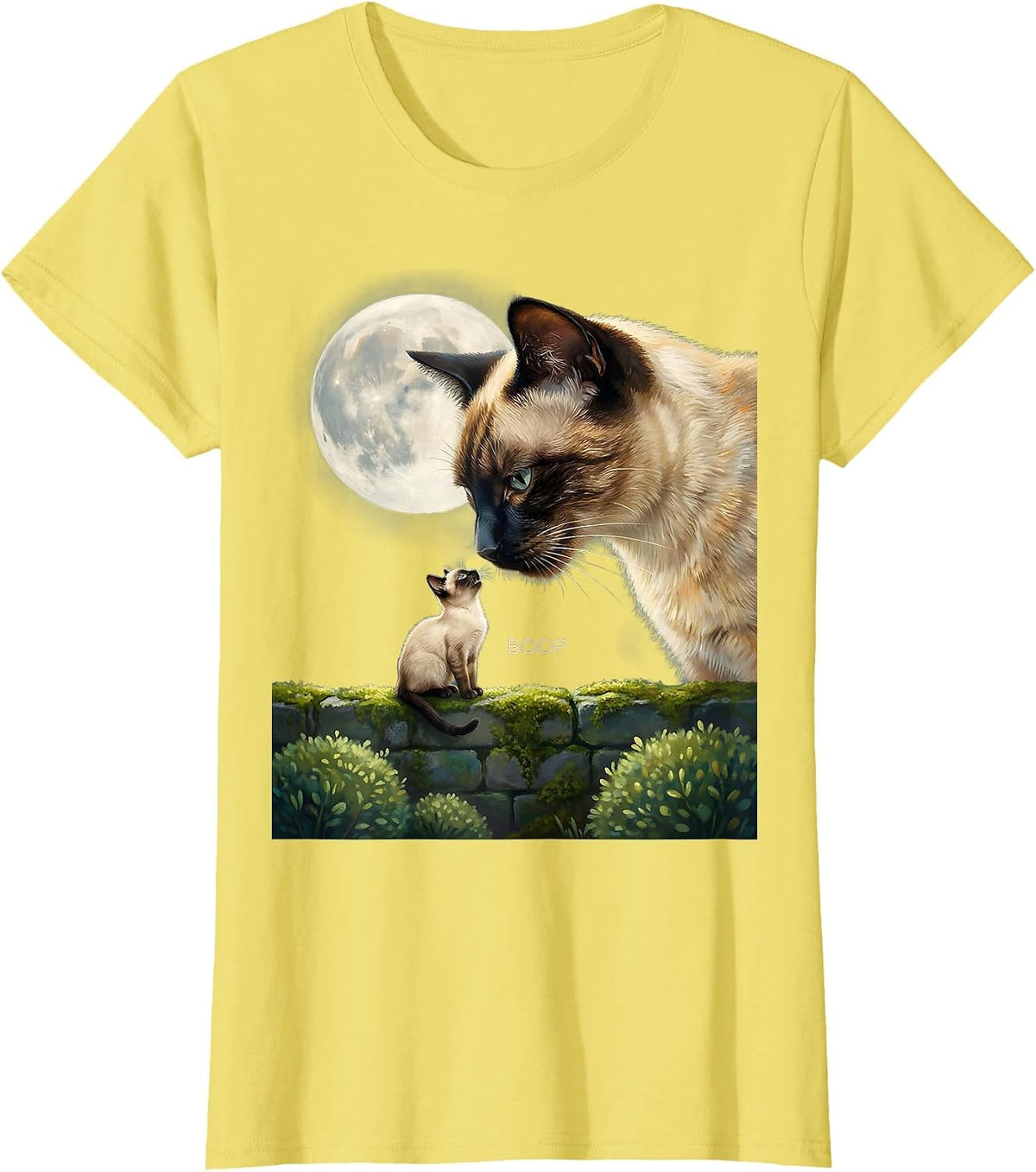 Boop Siamese Cat Howling at Moon Fantasy Nostalgia T-Shirt - Lemon Yellow