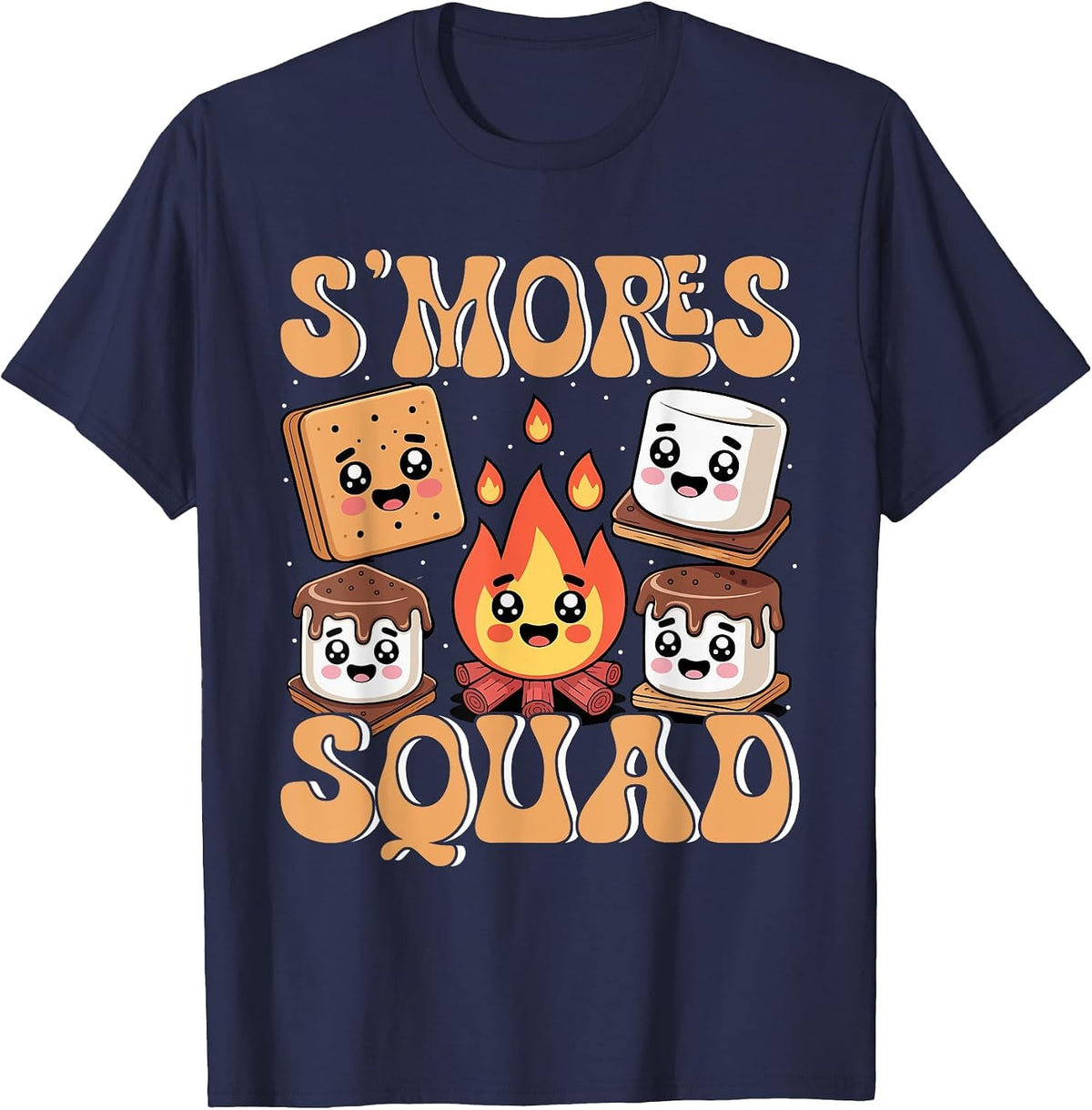 S'Mores Squad Funny Campfire Marshmallow T-Shirt - Navy Blue
