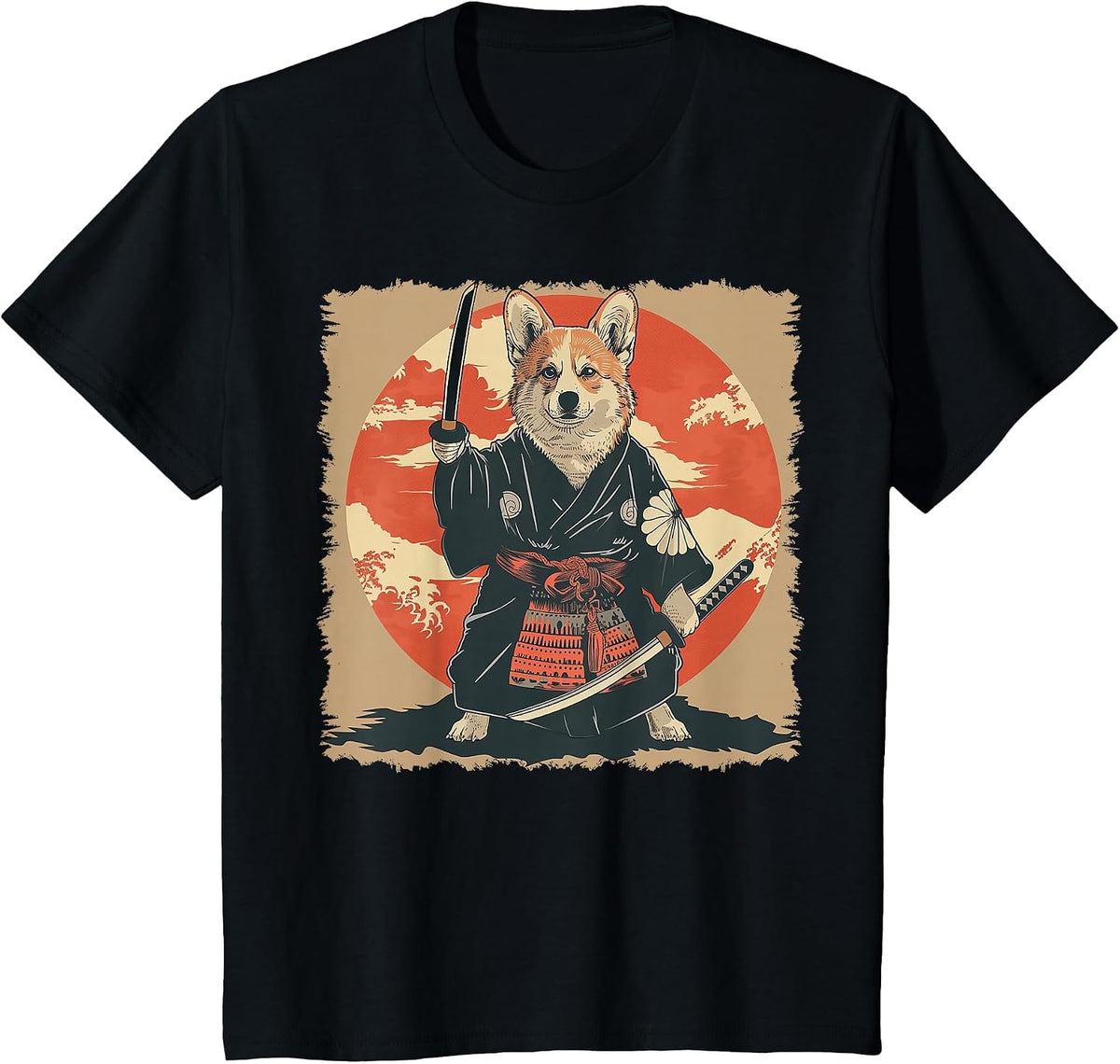 Pembroke Corgi Dog Japanese Art Samurai Ukiyo-e T-Shirt - Black