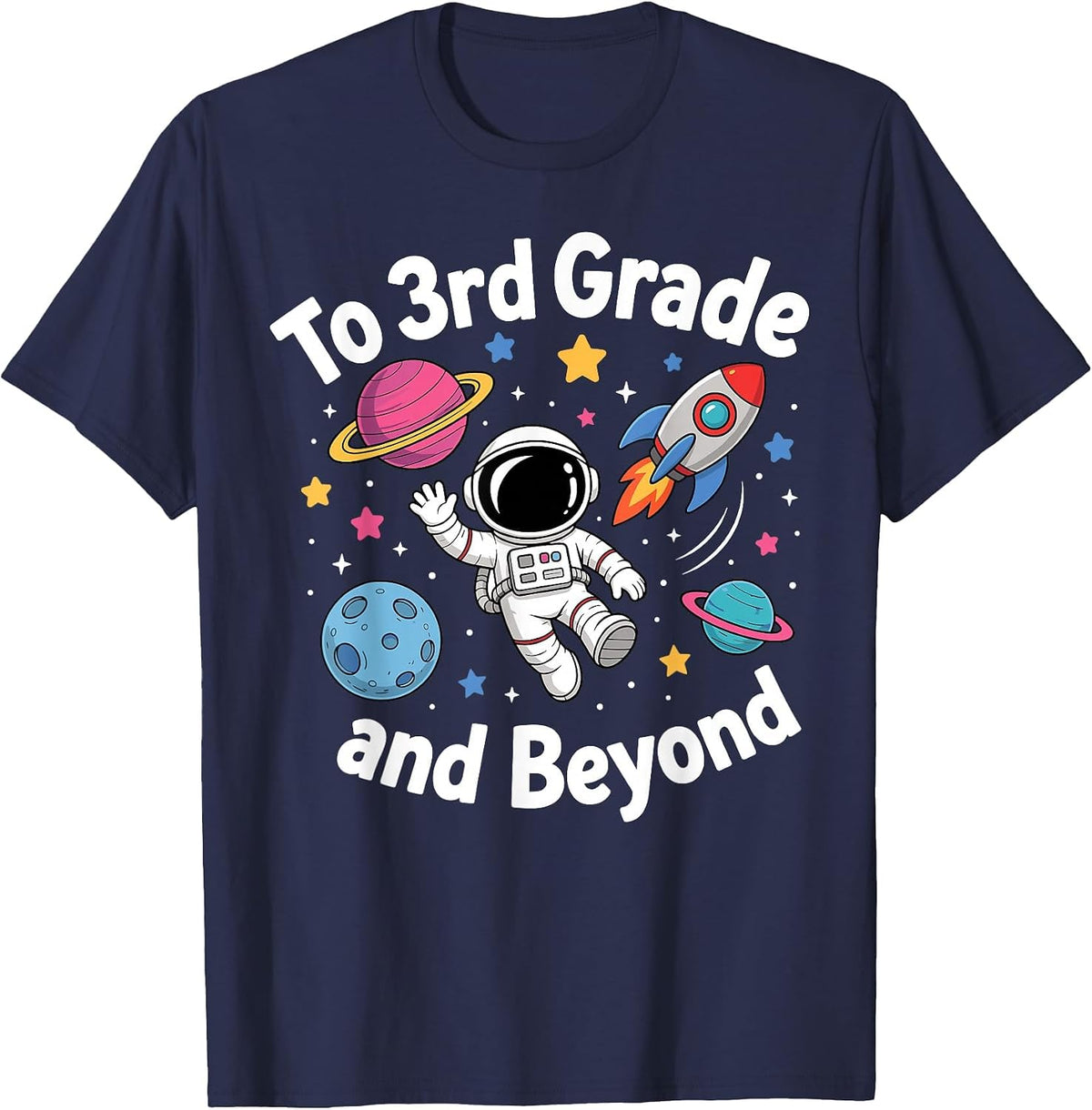 Third Grade Student Teacher Astronaut Space Back to School T-Shirt - Navy Blue