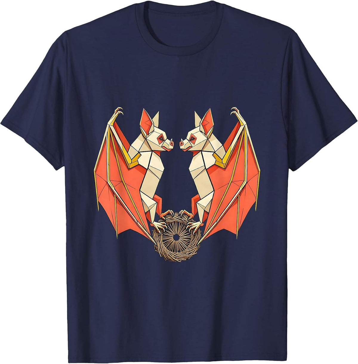 Men's Bat Geometric Interlocked Wildlife Lover T-Shirt - Navy Blue