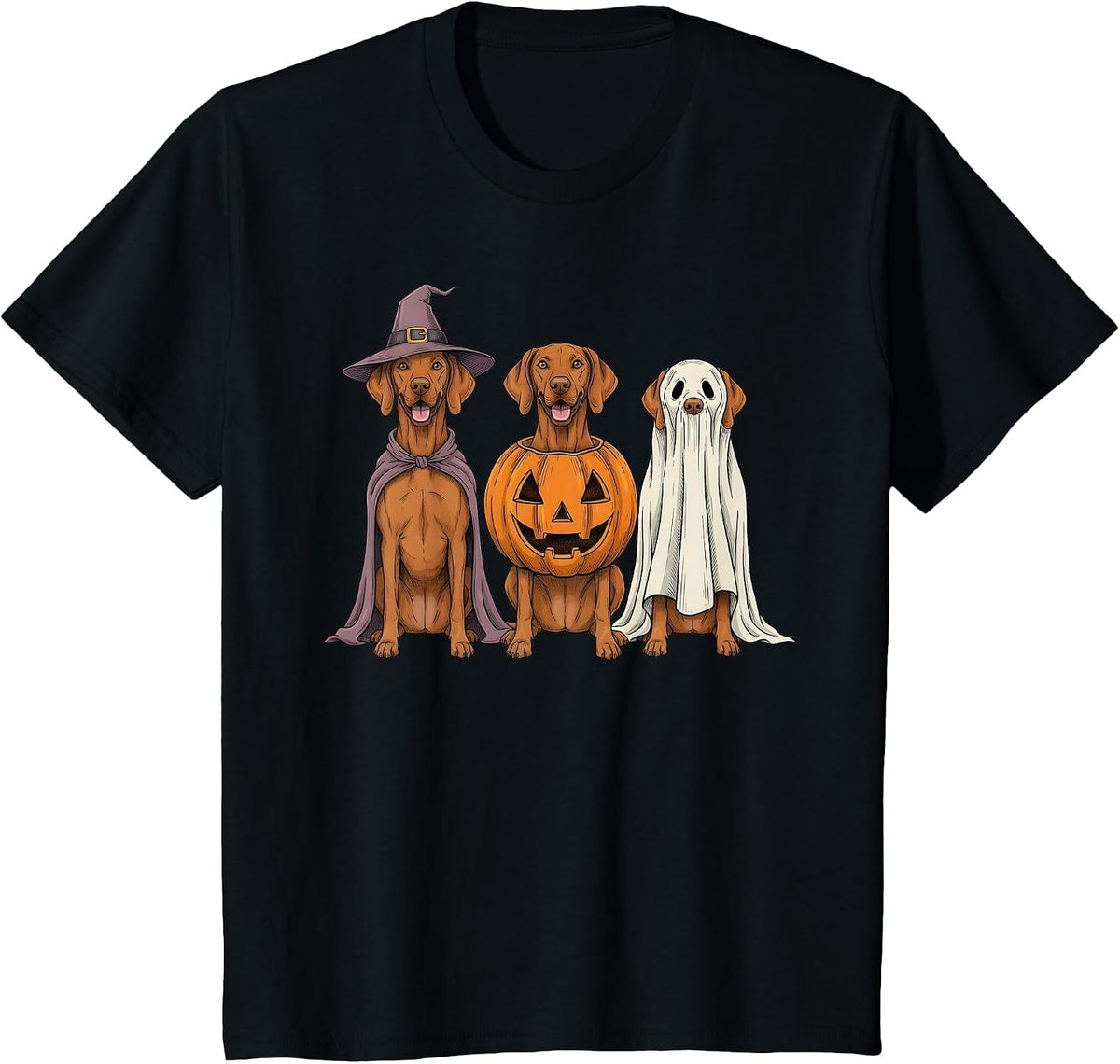 Spooky Ghost Vizsla Pumpkin Halloween Dog Lover T-Shirt - Black