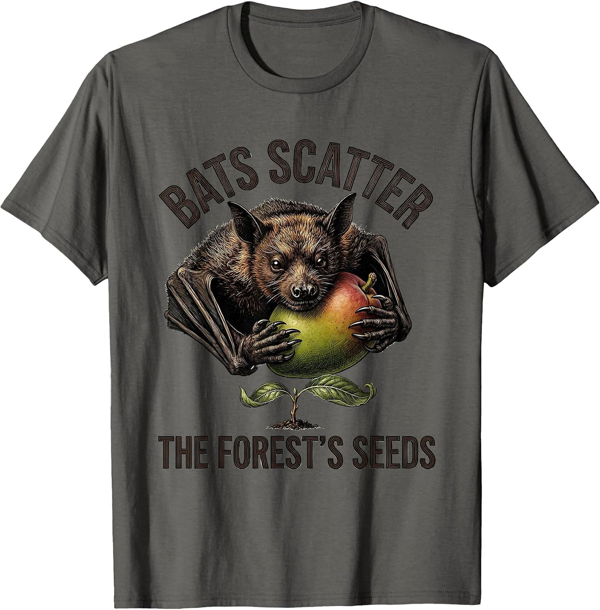 Men's Bats Scatter The Forest's Seeds Botanical Vintage Bat Lover T-Shirt - Asphalt Grey