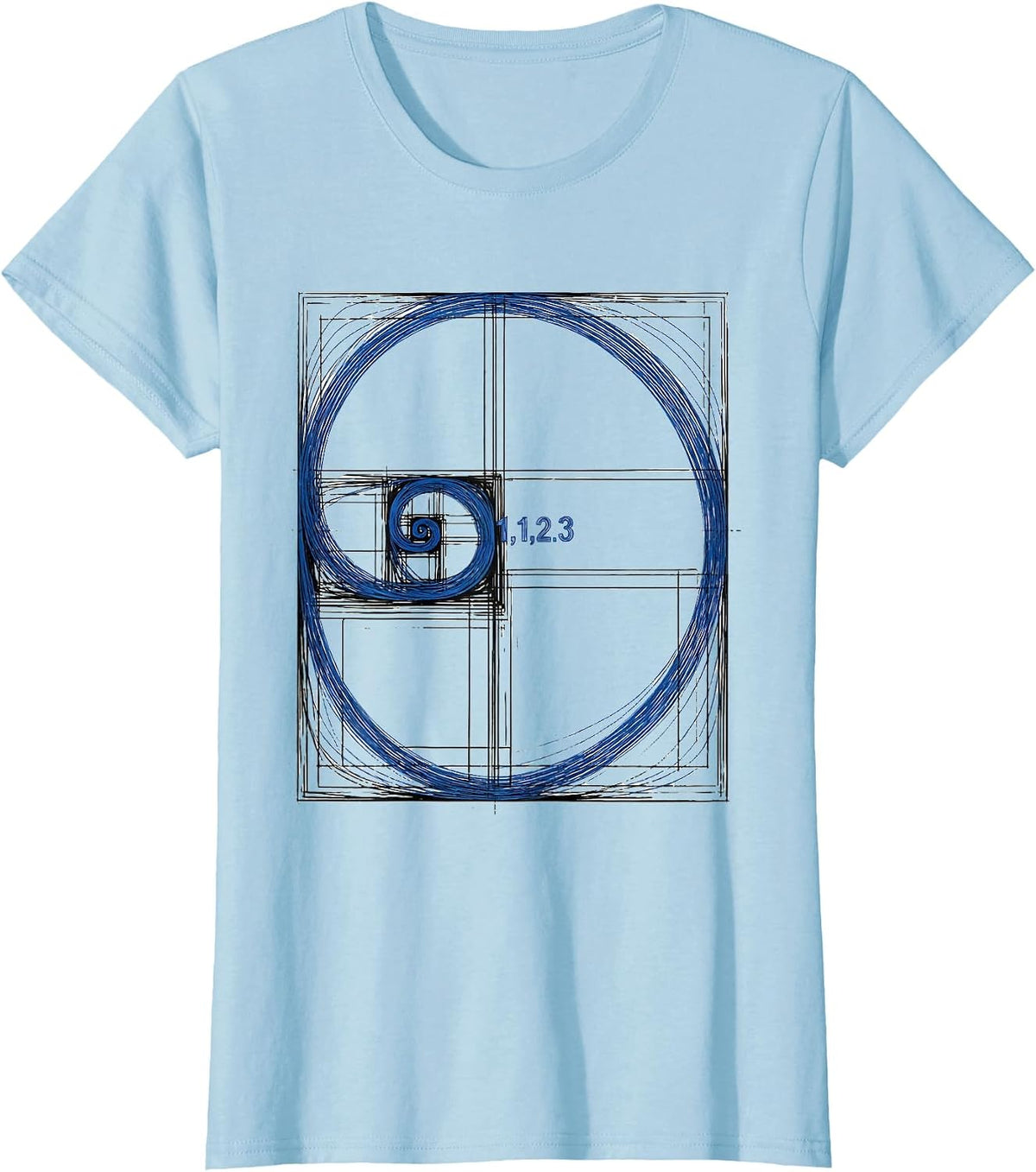 1, 1, 2, 3 Fibonacci Spiral Golden Ratio Math Lover Geometry T-Shirt - Baby Blue