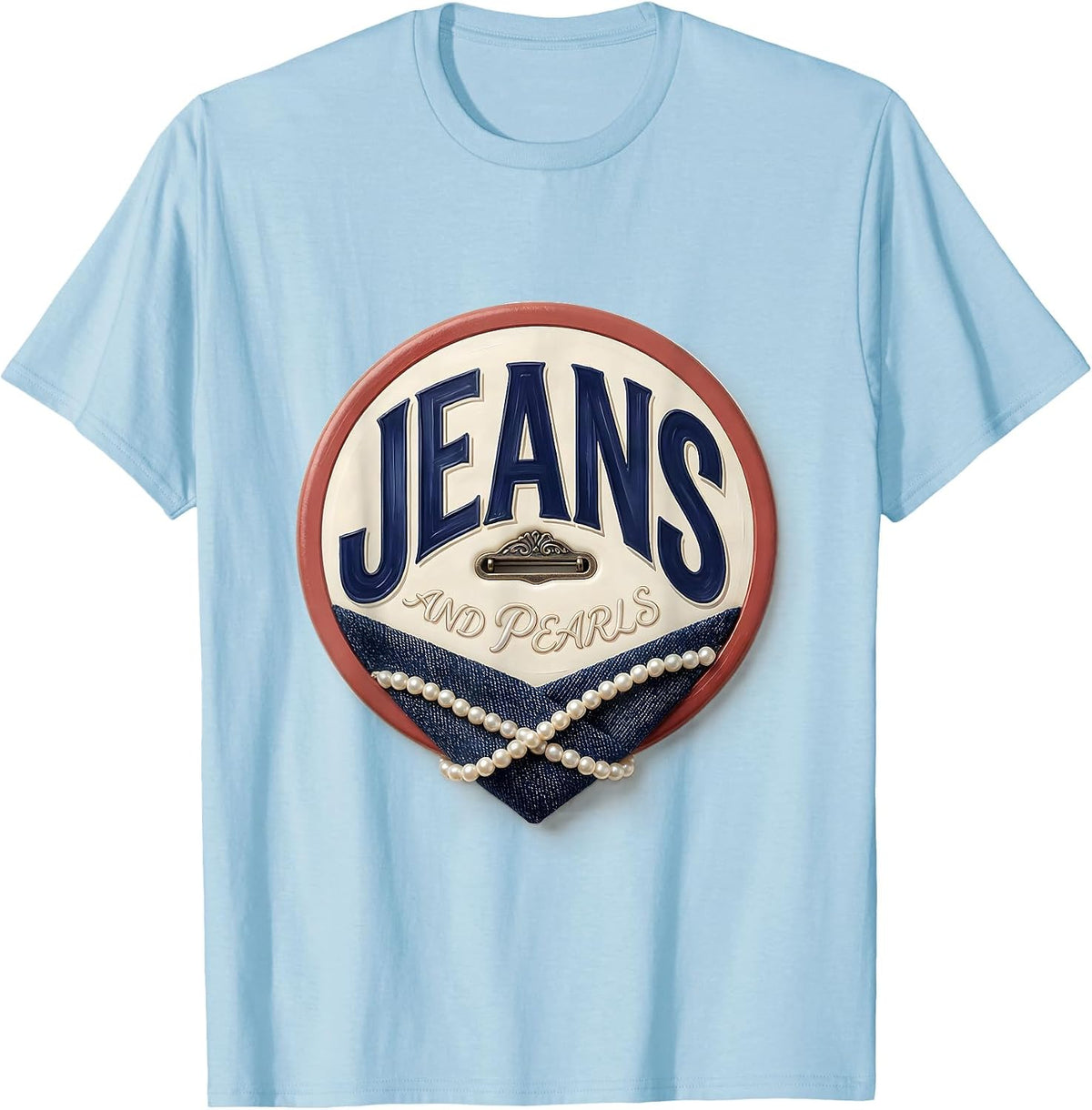 Men's Jeans And Pearls Glam Vintage Softball Mom Party Top T-Shirt - Baby Blue