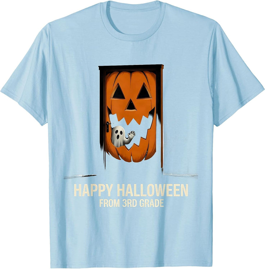 Men's Happy Halloween From 3rd Grade Spooky Third Grade Halloween T-Shirt - Baby Blue