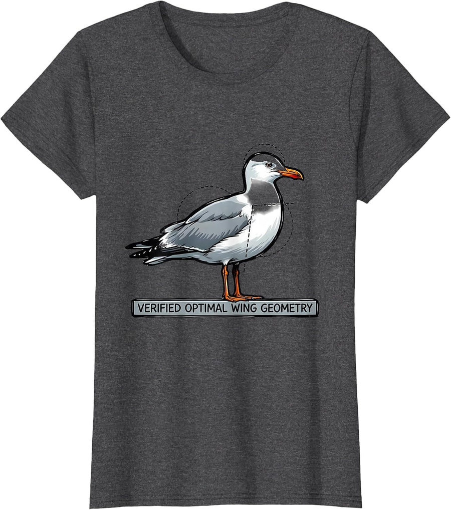 Women's Verified Optimal Wing Geometry Funny Math Teacher Bird Pun T-Shirt - Dark Heather Grey