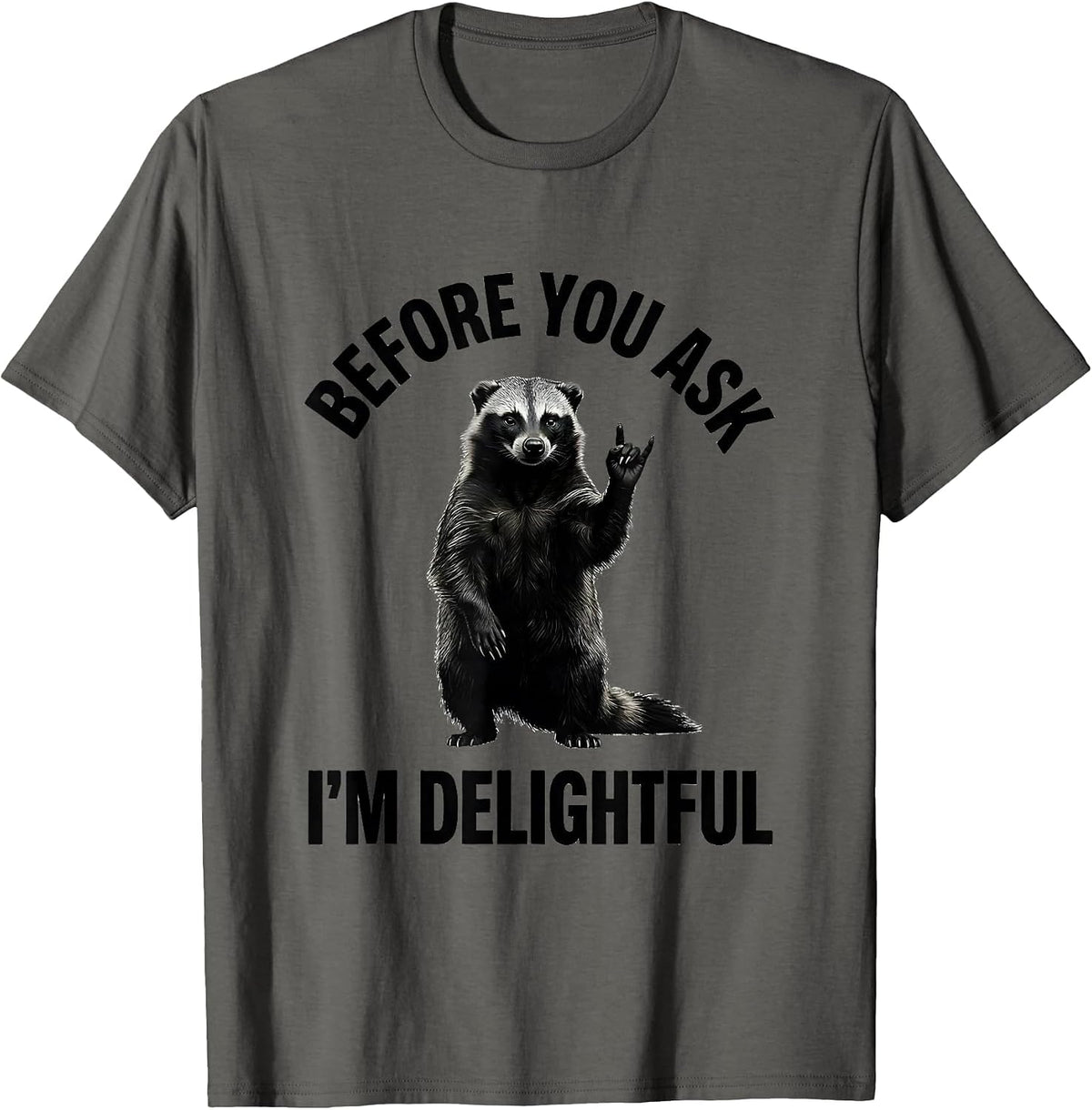 Before You Ask, I'm Delightful Funny Honey Badger Animal T-Shirt - Asphalt Grey