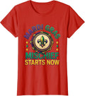 Women's Mardi Gras, Mischief Starts Now Colorful Carnival Party T-Shirt - Red