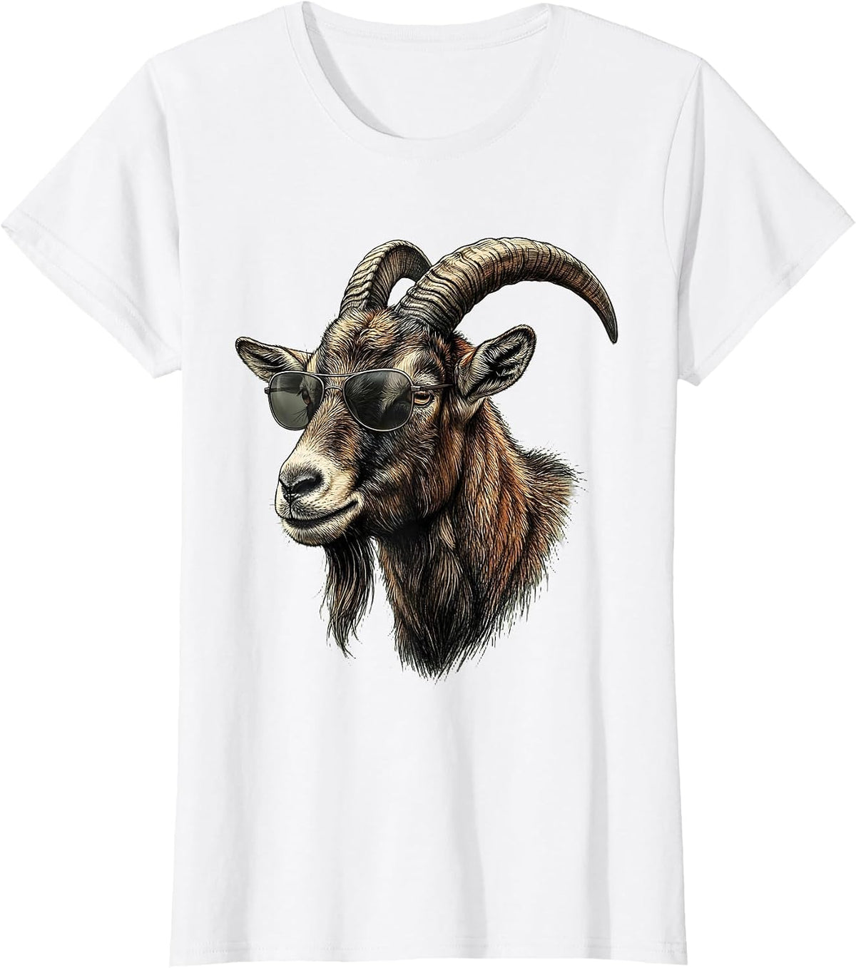 Women's Goat with Sunglasses Cool Animal Humor Novelty T-Shirt - White