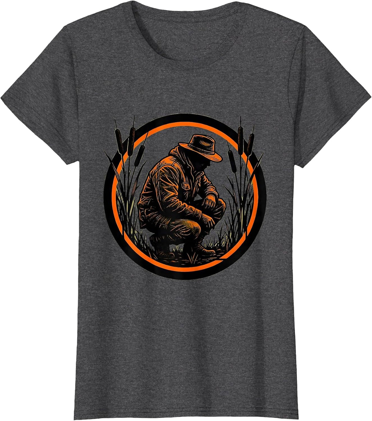 Women's Camo Duck Hunter in Marsh Reeds Illustration T-Shirt - Dark Heather Grey