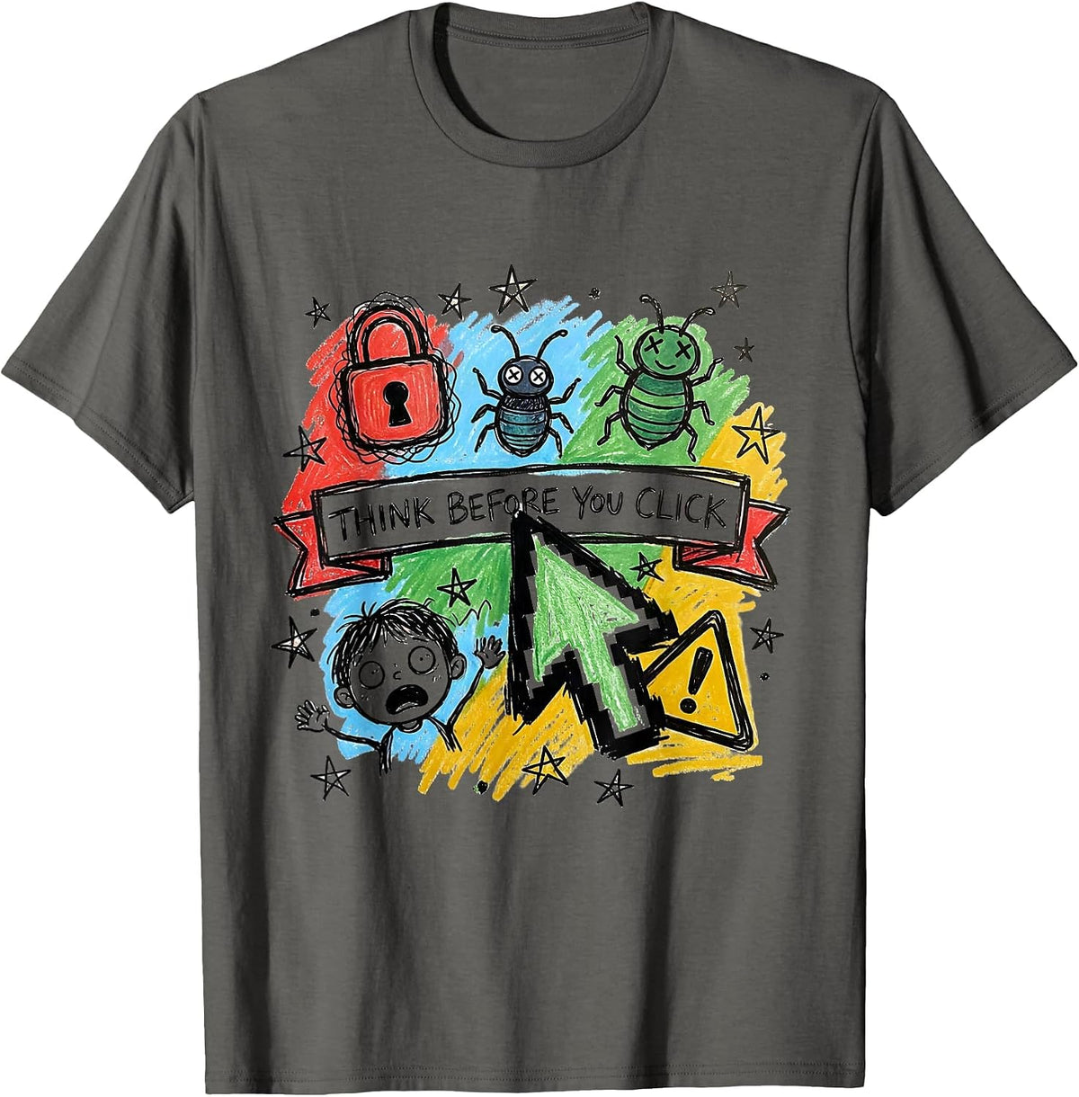Men's Think Before You Click Cybersecurity Awareness Design T-Shirt - Asphalt Grey