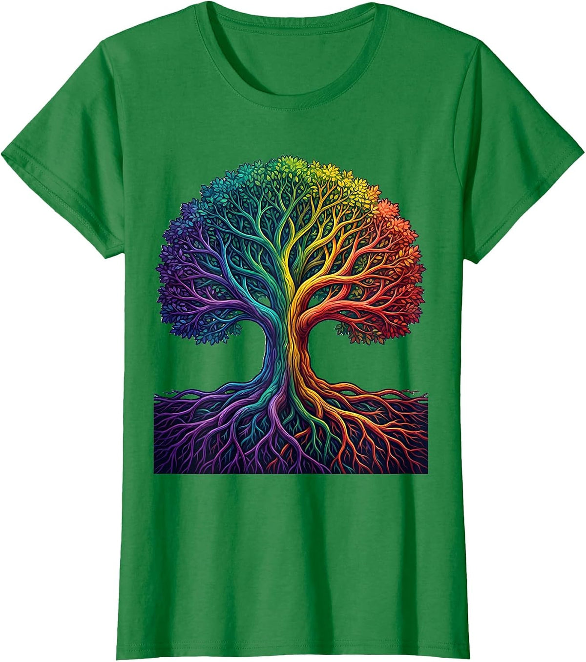 Women's Neurodiversity Tree With Roots Graphic Design T-Shirt - Kelly Green