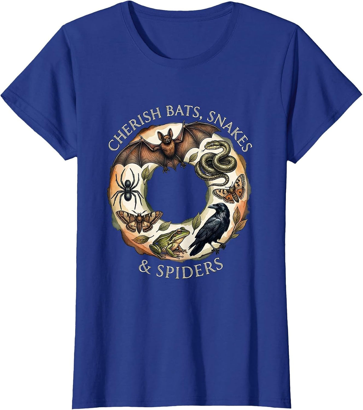 Women's Cherish Bats, Snakes & Spiders Watercolor Nature Lover Gift T-Shirt - Royal Blue