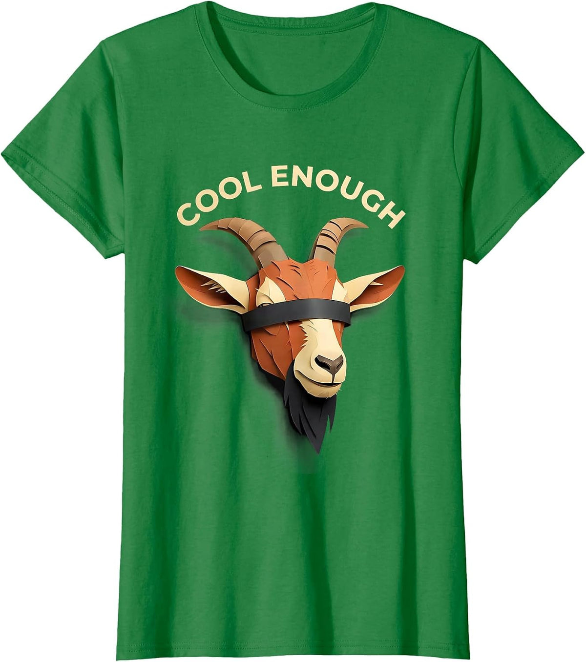 Women's Cool Enough Paper Cutout Goat Head Humor Novelty Animal T-Shirt - Kelly Green