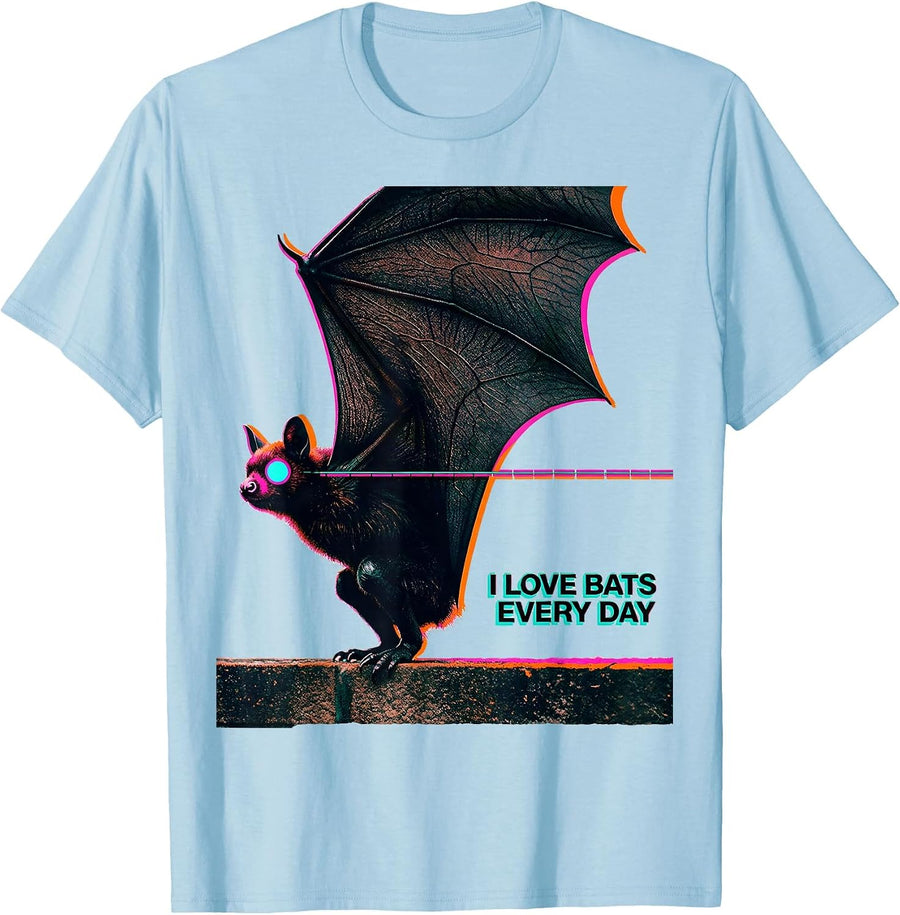 Men's I Love Bats Every Day Vintage Bat Lover Halloween Nature T-Shirt - Baby Blue