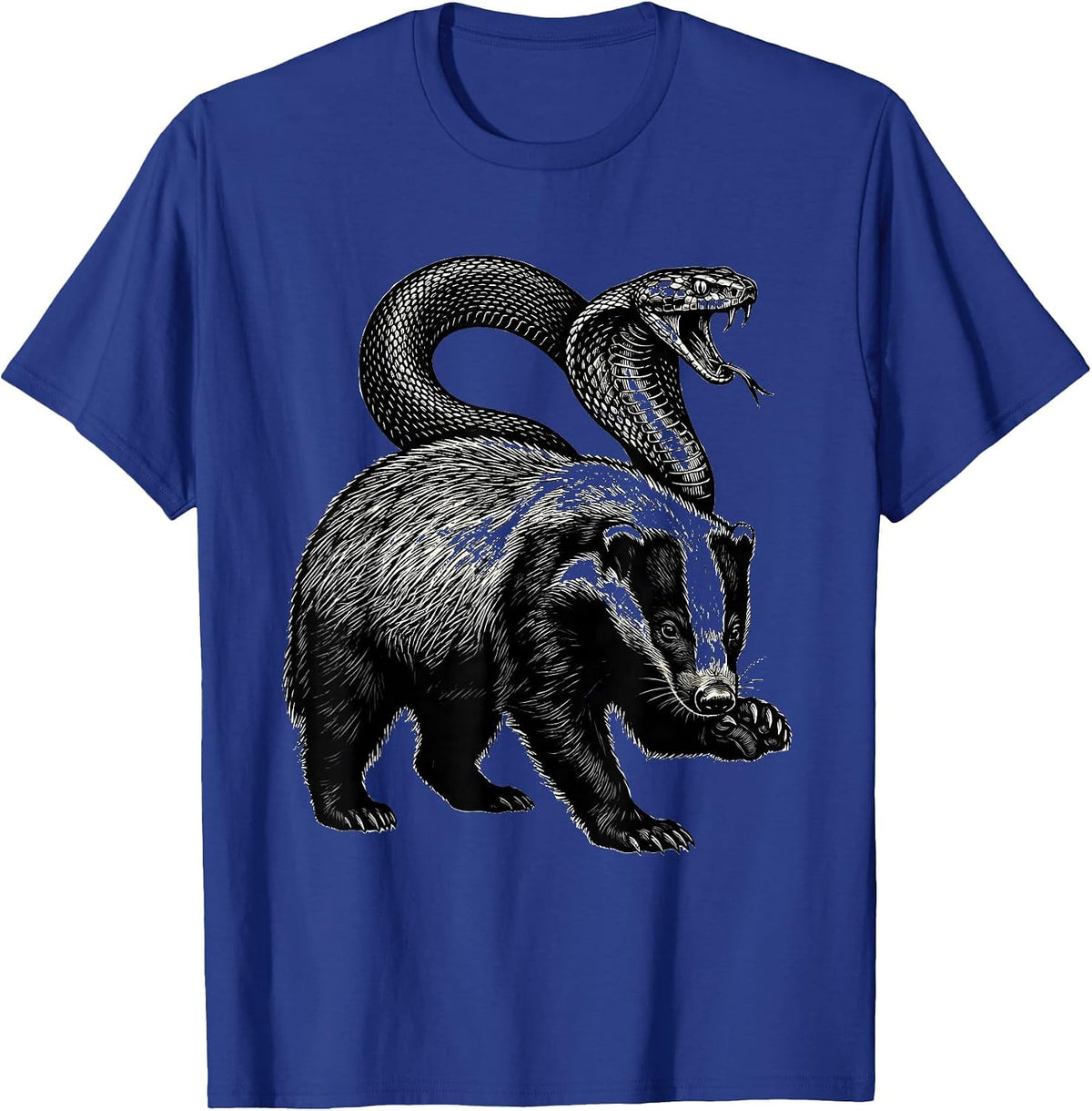 Low Honey Badger Calm Cobra Scratchboard Funny Animal Humor T-Shirt - Royal Blue