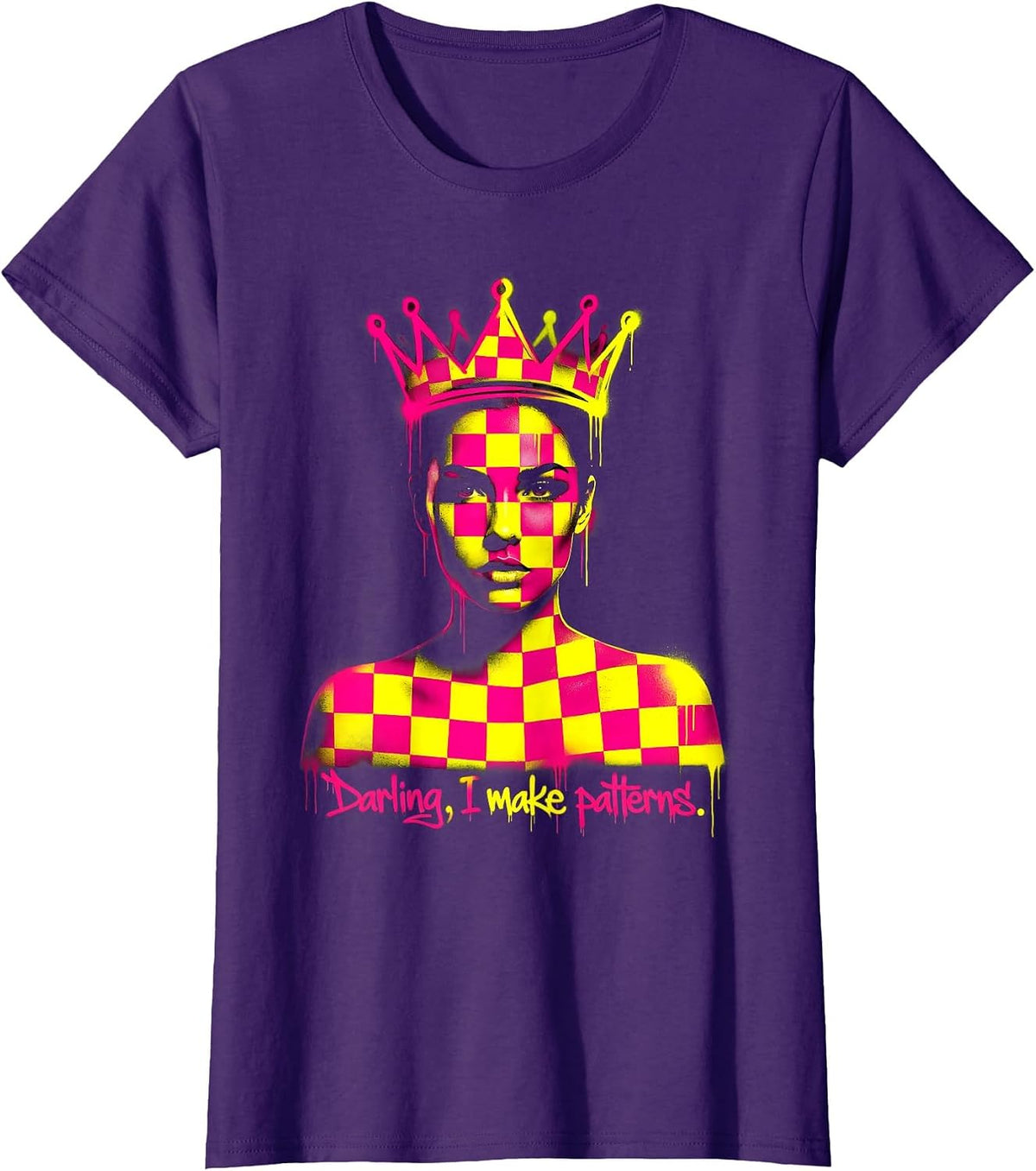 Women's Darling I Make Patterns Checkered Design T-Shirt - Purple