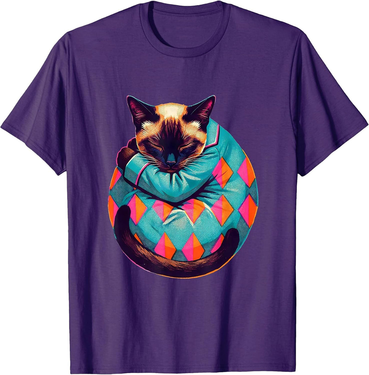 Sleepy Siamese Cat Pajama Men Women Kids Cozy T-Shirt - Purple