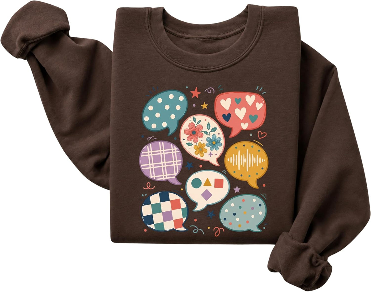 FITIN Speech Therapy Colorful Speech Bubble Graphic Crewneck Sweatshirt - Brown