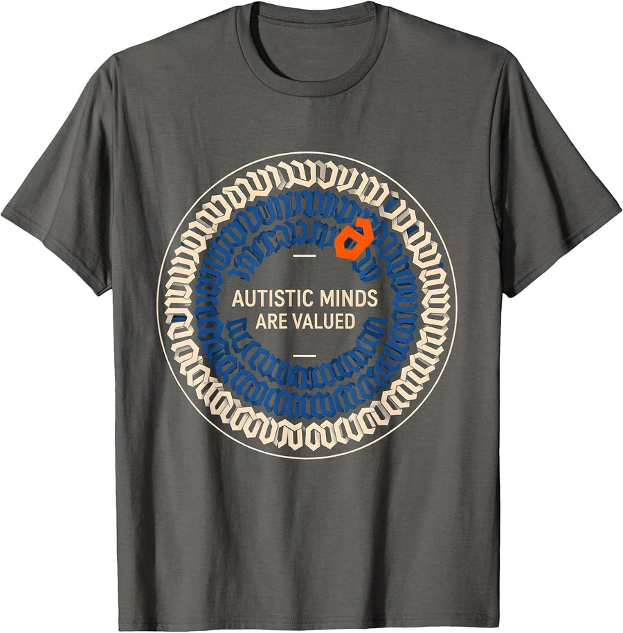 Autistic Minds Are Valued Geometric Neurodiversity Identity T-Shirt - Asphalt Grey