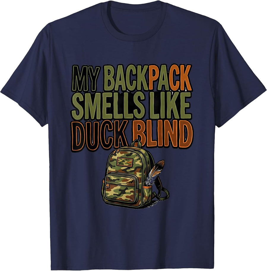 My Backpack Smells Like Duck Blind Funny Hunting Youth T-Shirt - Navy Blue