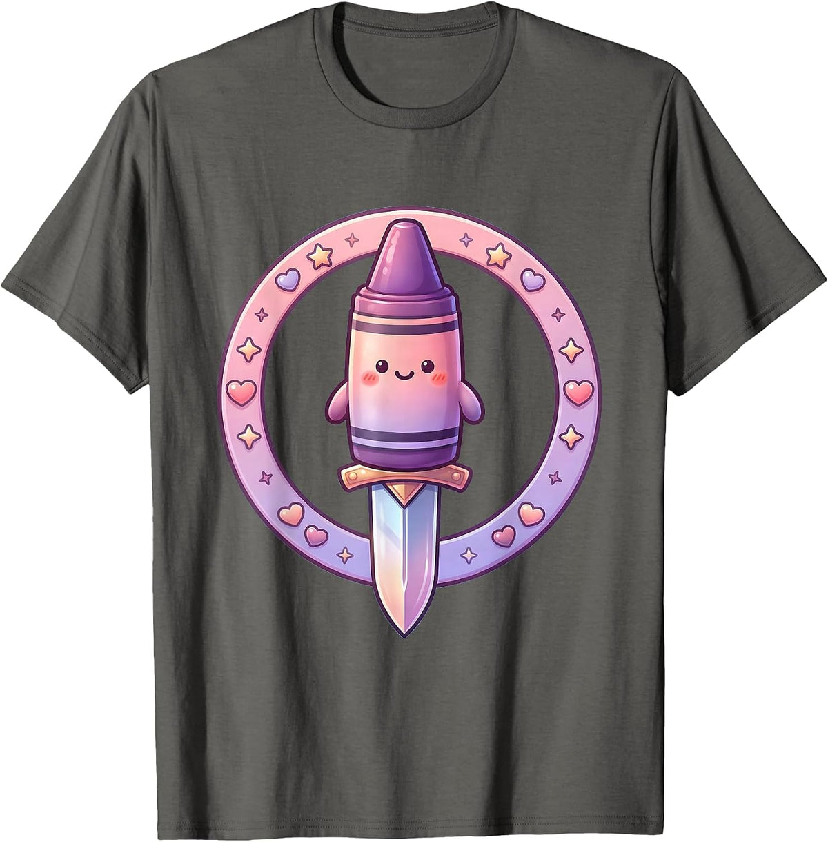 Men's Crayon Sword Sharpened Art Graphic Design T-Shirt - Asphalt Grey