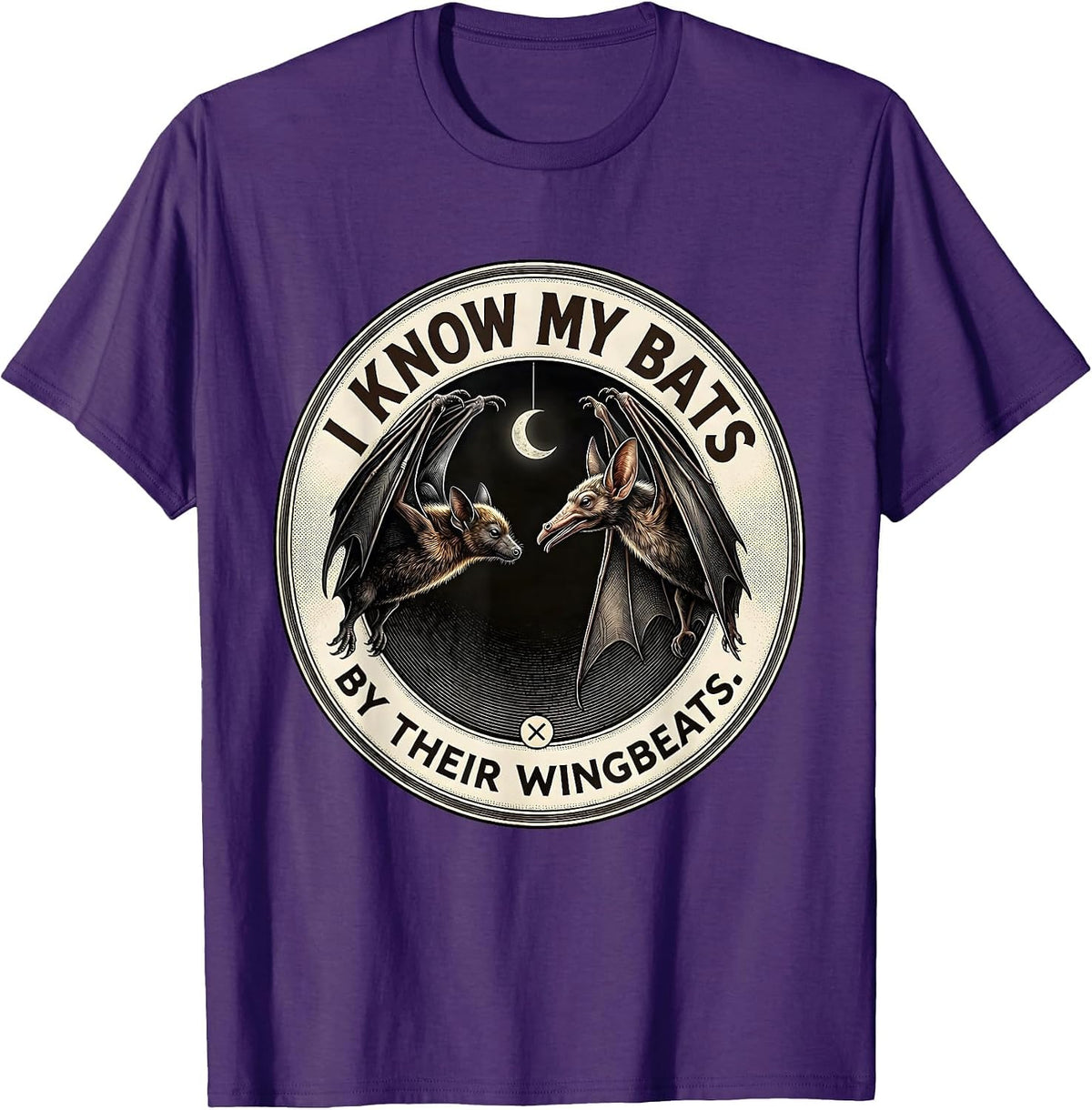 I Know My Bats By Their Wingbeats Vintage Bat Lover T-Shirt - Purple