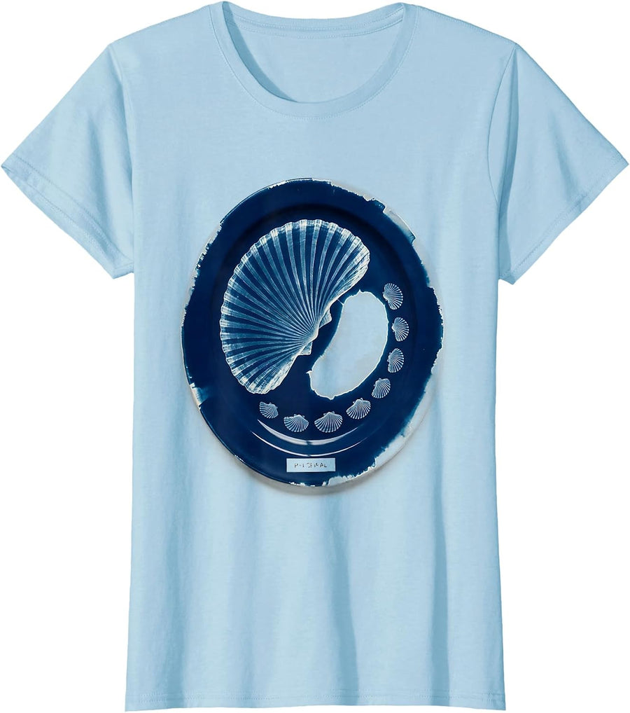 Women's Phi Spiral Cyanotype Sacred Geometry Math Enthusiast T-Shirt - Baby Blue