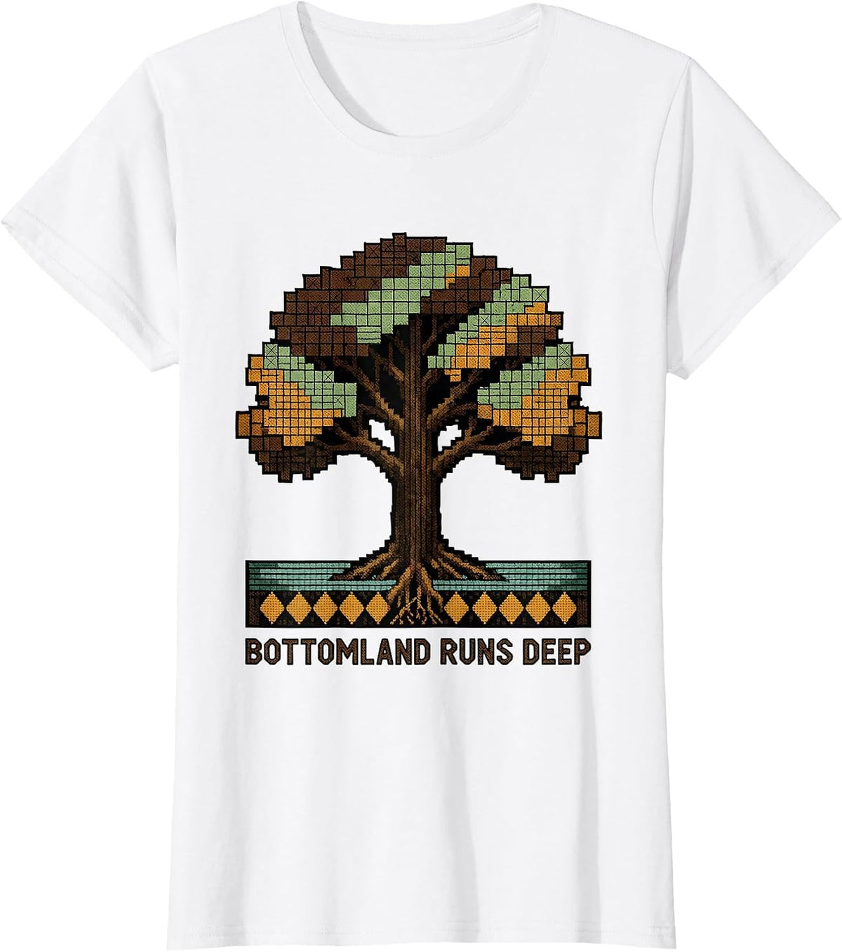 Bottomland Runs Deep Camo Hunting Design T-Shirt - White