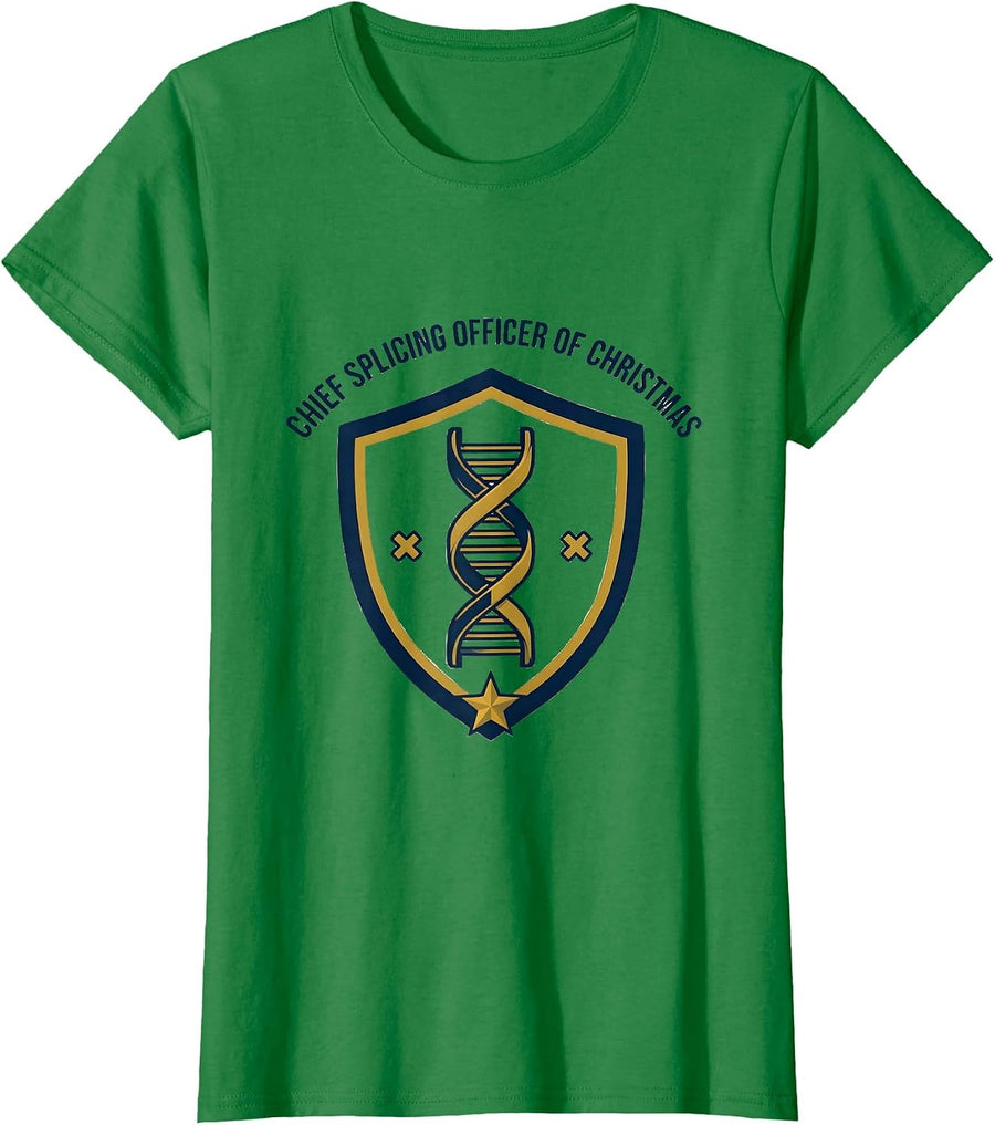 Women's Chief Splicing Officer of Christmas DNA Helix Science T-Shirt - Kelly Green